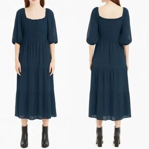 Max Studio Emerald/Dark Teal Midi Smocked Puff-Sleeve Dress - NWT